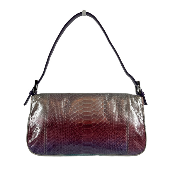 Fendi Vintage Silver Blue Purple Fuchsia Ombré Snakeskin Baguette Shoulder Bag - Picture 3 of 9